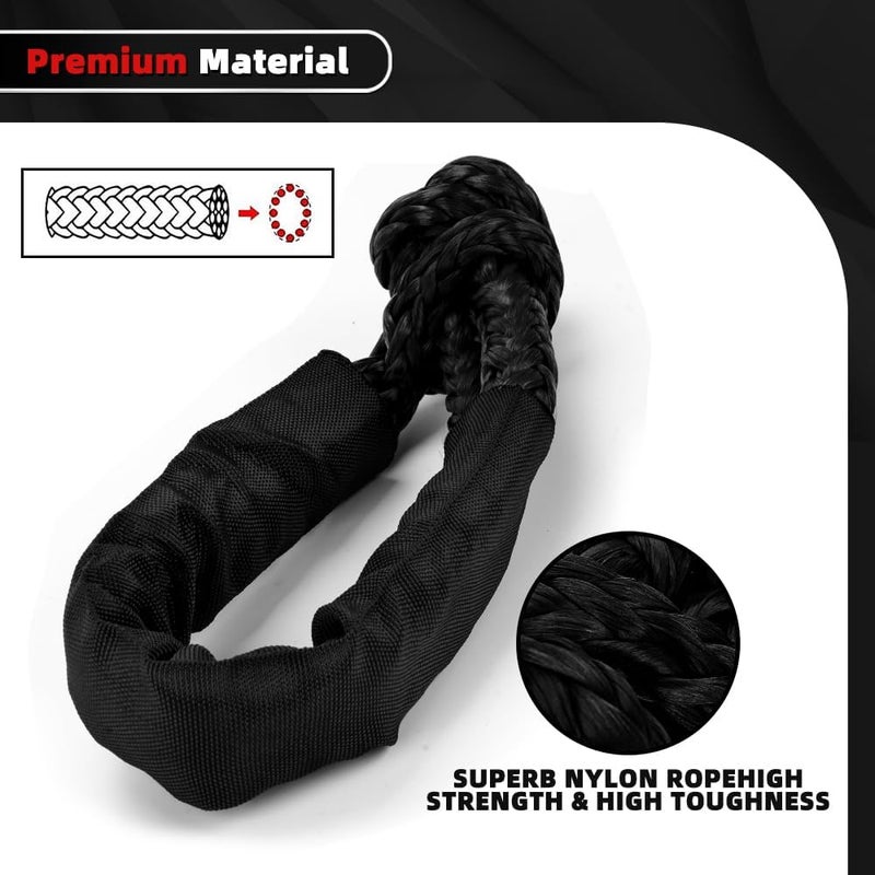 BARTOO Winch Snatch 66000 LB Recovery Ring with 2PCS Soft Shackle 1/2" X 22 Inch Winch Rope, for ATV UTV SUV Truck Off-Road Vehicle Recovery Accessories, Black - Image 2